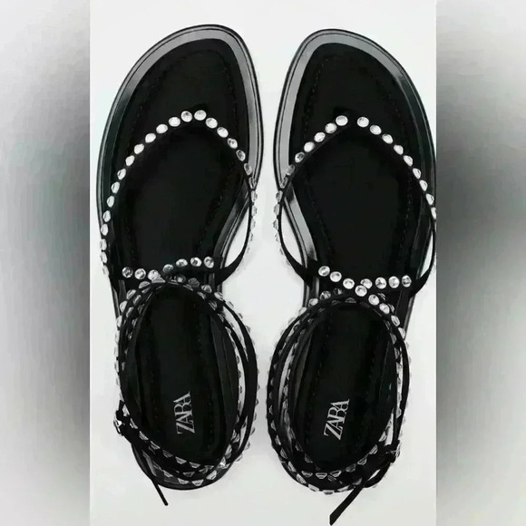 🔥🔥Zara Tied up rhinestone Flat - Picture 4 of 9